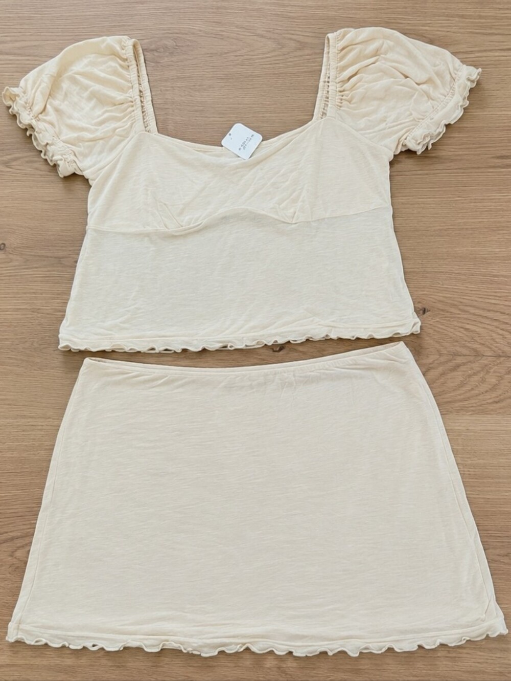 Title: Free People Free-Est Cream Modal Two-Piece Lounge Set Top & Mini Skirt Si - Picture 2 of 3